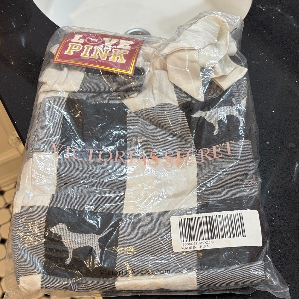 NWT Victoria's Secret Black and White Striped Flannel PJ Bottoms